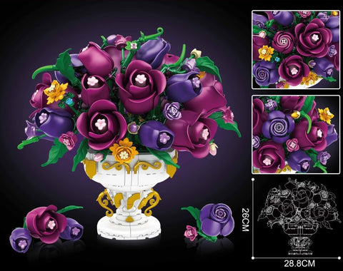 Bouquet di Rose Viola con Vaso – Kit di Costruzione