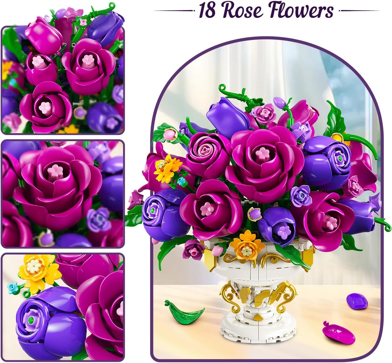 Bouquet di Rose Viola con Vaso – Kit di Costruzione