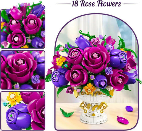 Bouquet di Rose Viola con Vaso – Kit di Costruzione