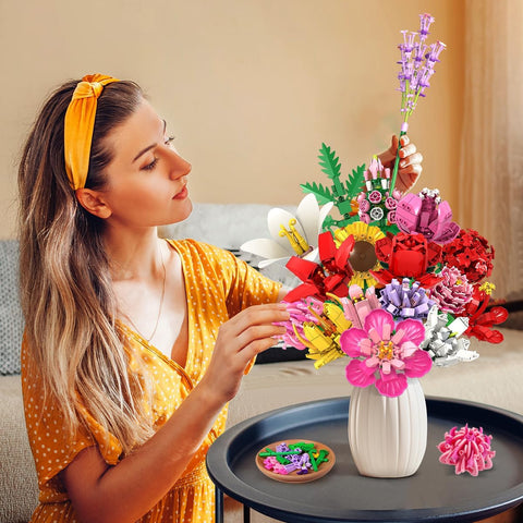 Kit di Costruzione Bouquet Floreale con 18 Fiori, Rose e Girasoli – Decorazione per la Casa