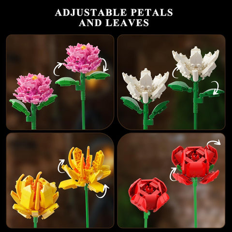 Kit di Costruzione Bouquet Floreale con 18 Fiori, Rose e Girasoli – Decorazione per la Casa