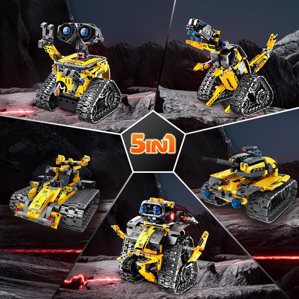 Kit Robotico 5-in-1 per Bambini – 520 Pezzi con App e Telecomando, Robot da Parete, Ingegnere e Dinosauro