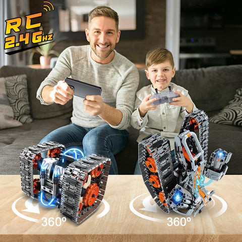 Set da Costruzione 5 in 1 con Luci LED, Controllo tramite App e Telecomando, 604 Pezzi, Carro Armato RC Ricaricabile, Robot Tecnologico e Veicolo Cingolato
