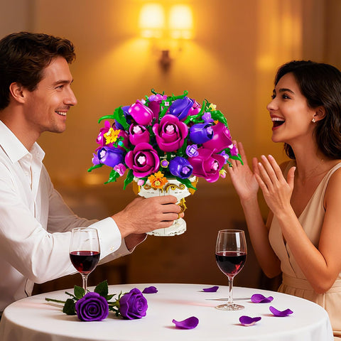 Bouquet di Rose Viola con Vaso – Kit di Costruzione