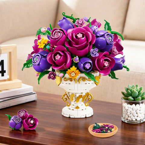 Bouquet di Rose Viola con Vaso – Kit di Costruzione