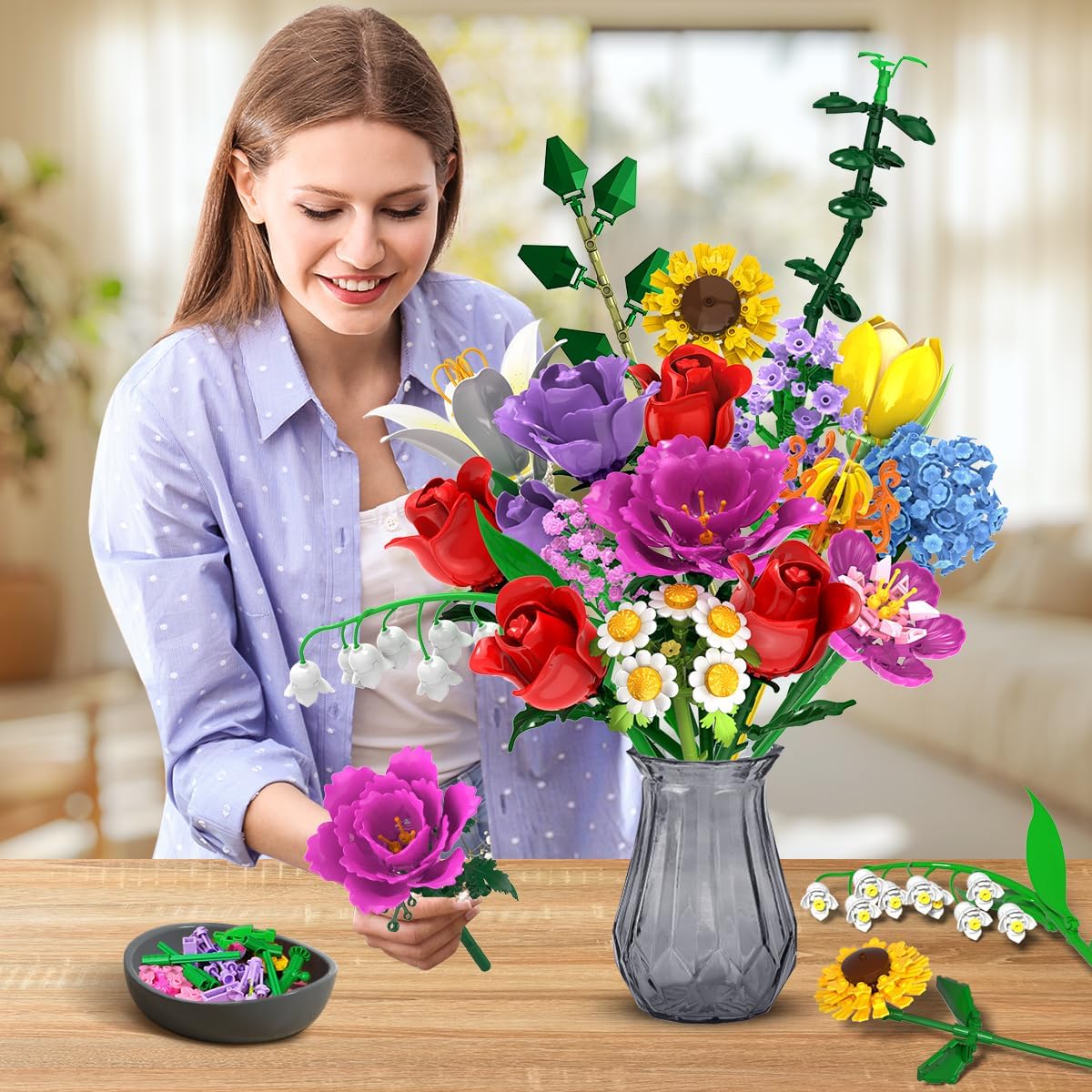 Bouquet di rose in mattoncini – set di costruzione con 18 rose
