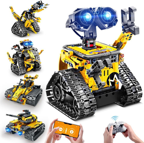 Kit Robotico 5-in-1 per Bambini – 520 Pezzi con App e Telecomando, Robot da Parete, Ingegnere e Dinosauro