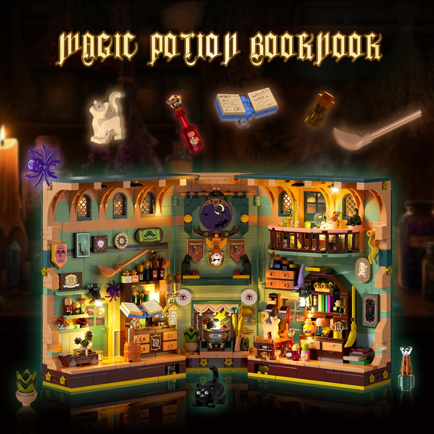 Set da Costruzione Book Nook Pozione Magica con Illuminazione LED