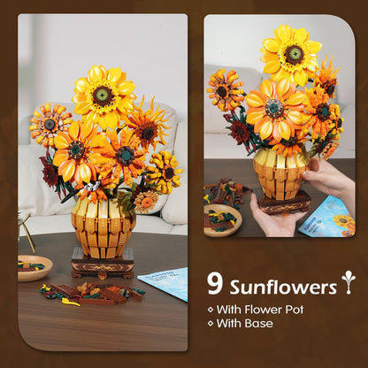 Sonnenblumen-Bausatz mit Beleuchtung und Vasen-Sockel