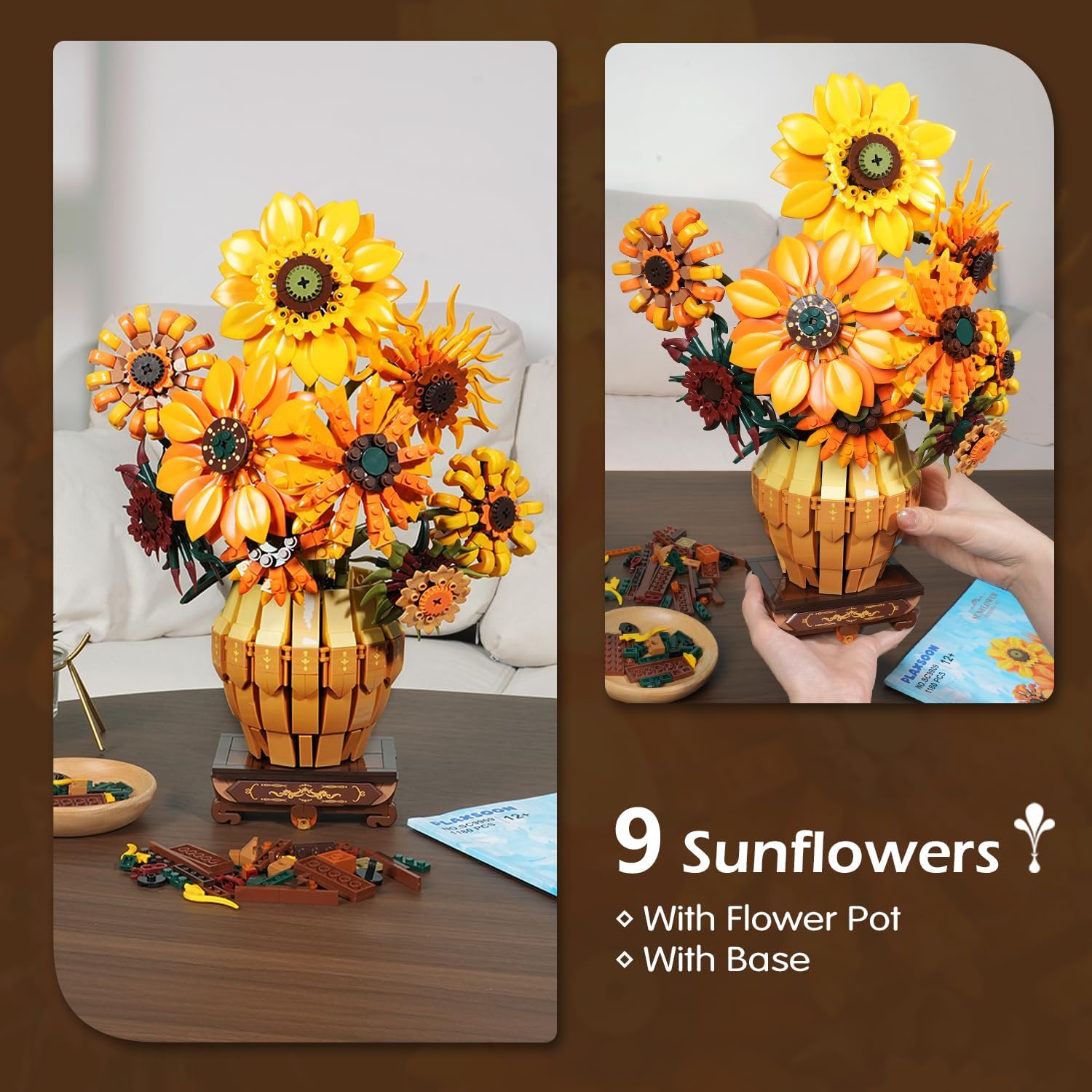Kit di Costruzione Girasole con Illuminazione LED e Base a Vaso
