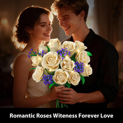 Set di Costruzioni Bouquet di Rose Bianche con Luci LED