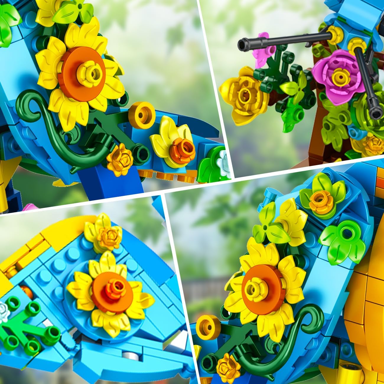 Set di costruzioni 3 in 1 con fiore, pappagallo e farfalla