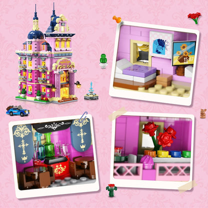 Rosa Anwesen-Haus Bauset mit Beleuchtung
