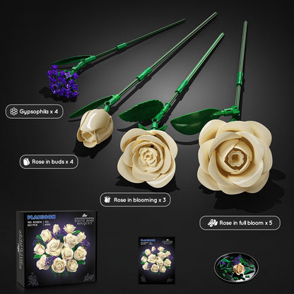 Weiße Rosenblumenstrauß-Bau-Set mit Beleuchtung