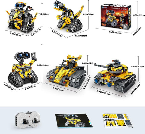 Kit Robotico 5-in-1 per Bambini – 520 Pezzi con App e Telecomando, Robot da Parete, Ingegnere e Dinosauro