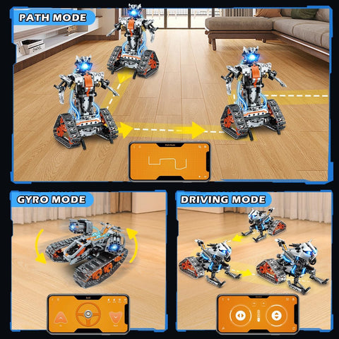 Set da Costruzione 5 in 1 con Luci LED, Controllo tramite App e Telecomando, 604 Pezzi, Carro Armato RC Ricaricabile, Robot Tecnologico e Veicolo Cingolato