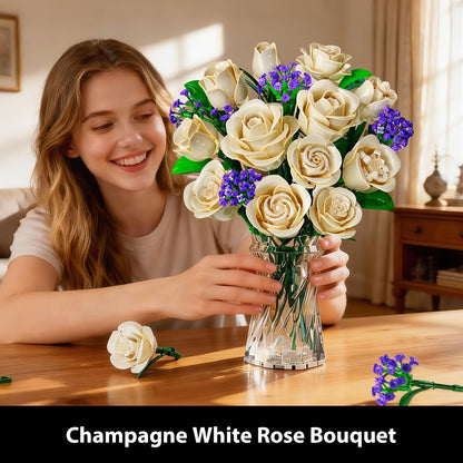 Weiße Rosenblumenstrauß-Bau-Set mit Beleuchtung