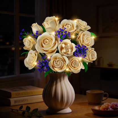 Weiße Rosenblumenstrauß-Bau-Set mit Beleuchtung