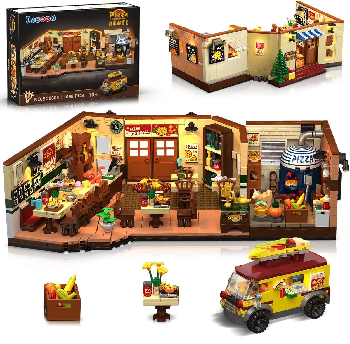 Set da Costruzione Pizzeria di Strada con Illuminazione LED