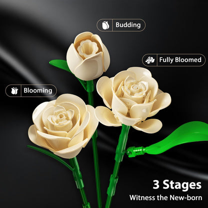 Weiße Rosenblumenstrauß-Bau-Set mit Beleuchtung