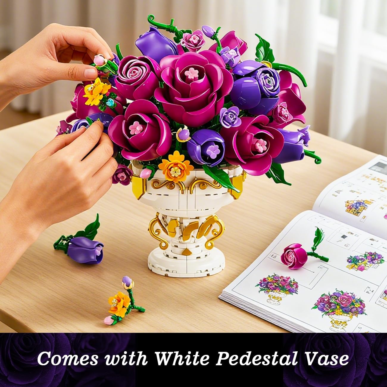 Bouquet di Rose Viola con Vaso – Kit di Costruzione