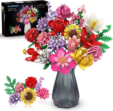 Kit di Costruzione Bouquet Floreale con 18 Fiori, Rose e Girasoli – Decorazione per la Casa