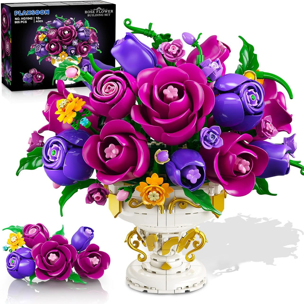 Lila-Rosen-Blumen-Bausatz mit Vase