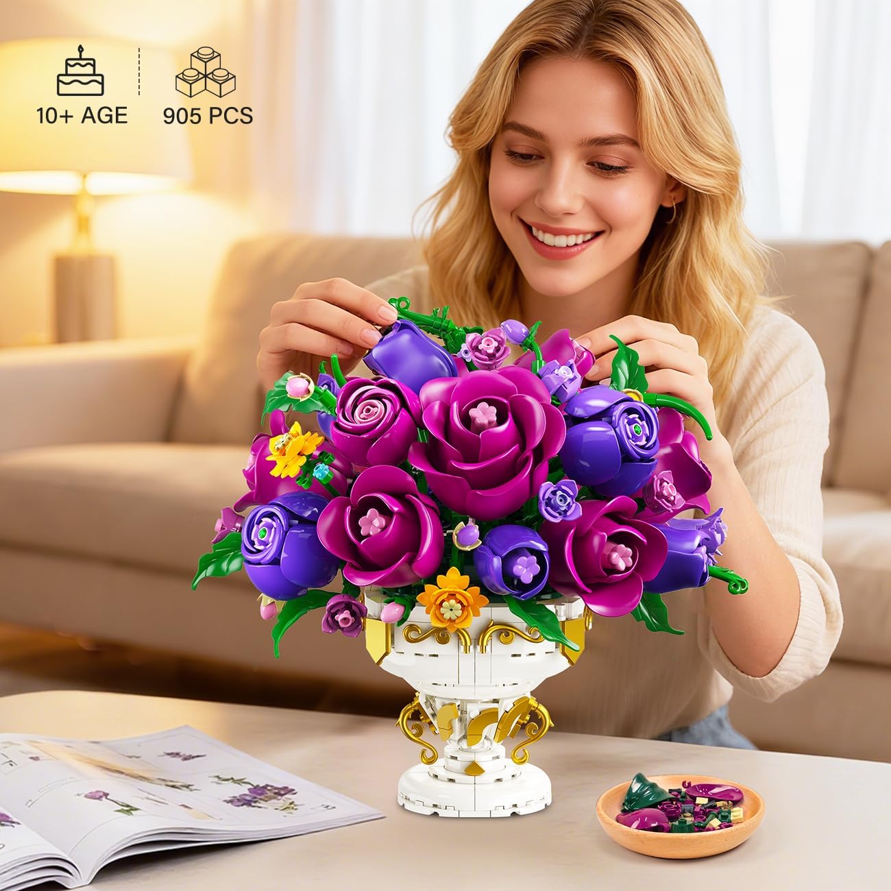 Bouquet di Rose Viola con Vaso – Kit di Costruzione