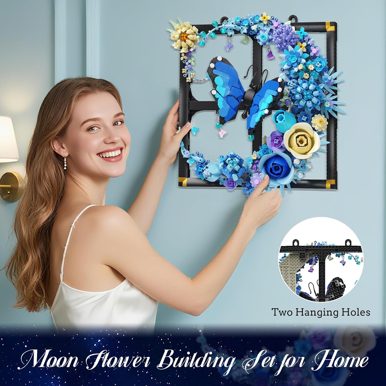 Set di costruzioni floreali a forma di luna con luce LED