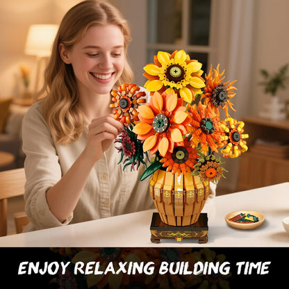 Sonnenblumen-Bausatz mit Beleuchtung und Vasen-Sockel