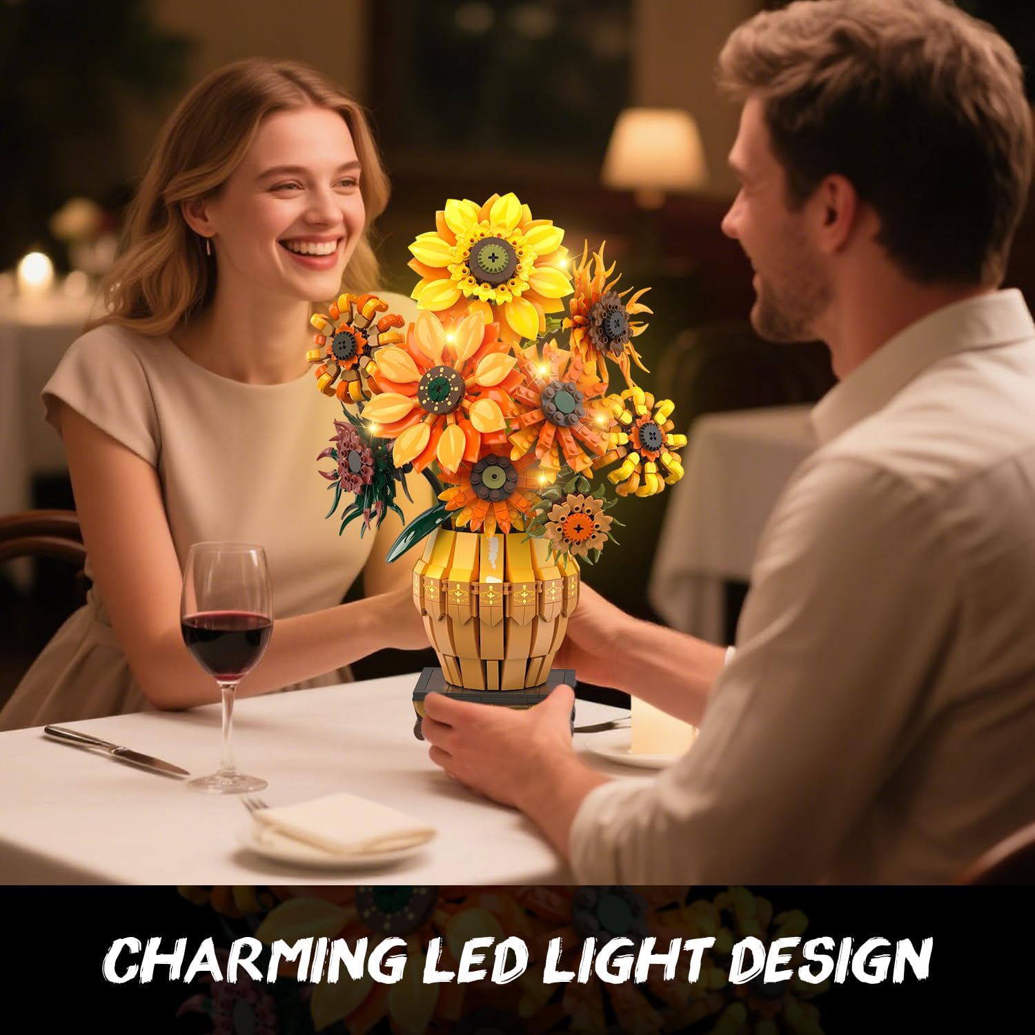 Kit di Costruzione Girasole con Illuminazione LED e Base a Vaso