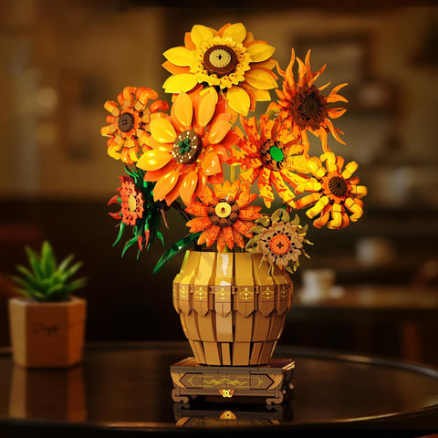 Kit di Costruzione Girasole con Illuminazione LED e Base a Vaso