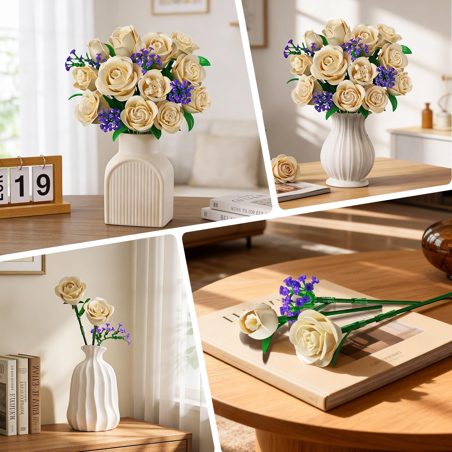 Set di Costruzioni Bouquet di Rose Bianche con Luci LED