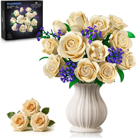 Set di Costruzioni Bouquet di Rose Bianche con Luci LED