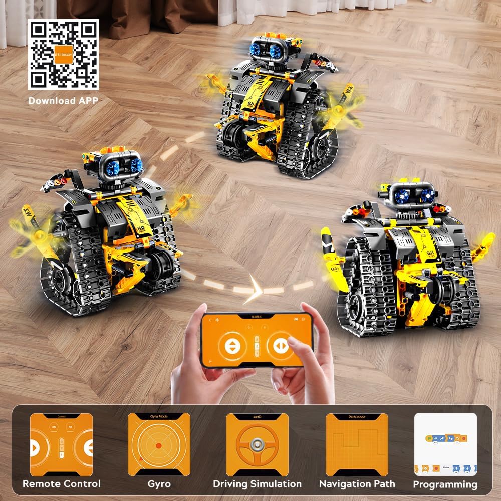 Kit Robotico 5-in-1 per Bambini – 520 Pezzi con App e Telecomando, Robot da Parete, Ingegnere e Dinosauro