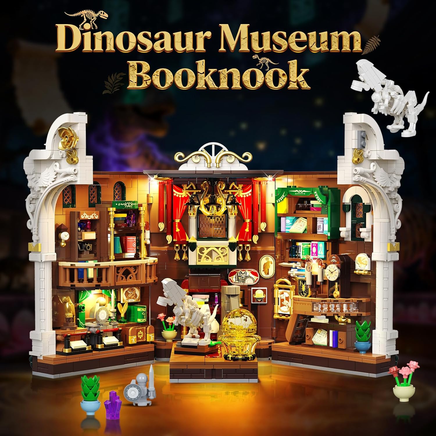 Book Nook Museo dei Dinosauri con Illuminazione LED – Kit di Costruzione