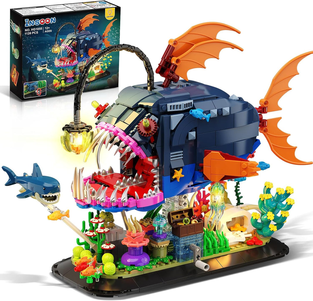 Set di Costruzioni Pesce Pescatore Meccanico con Luci LED