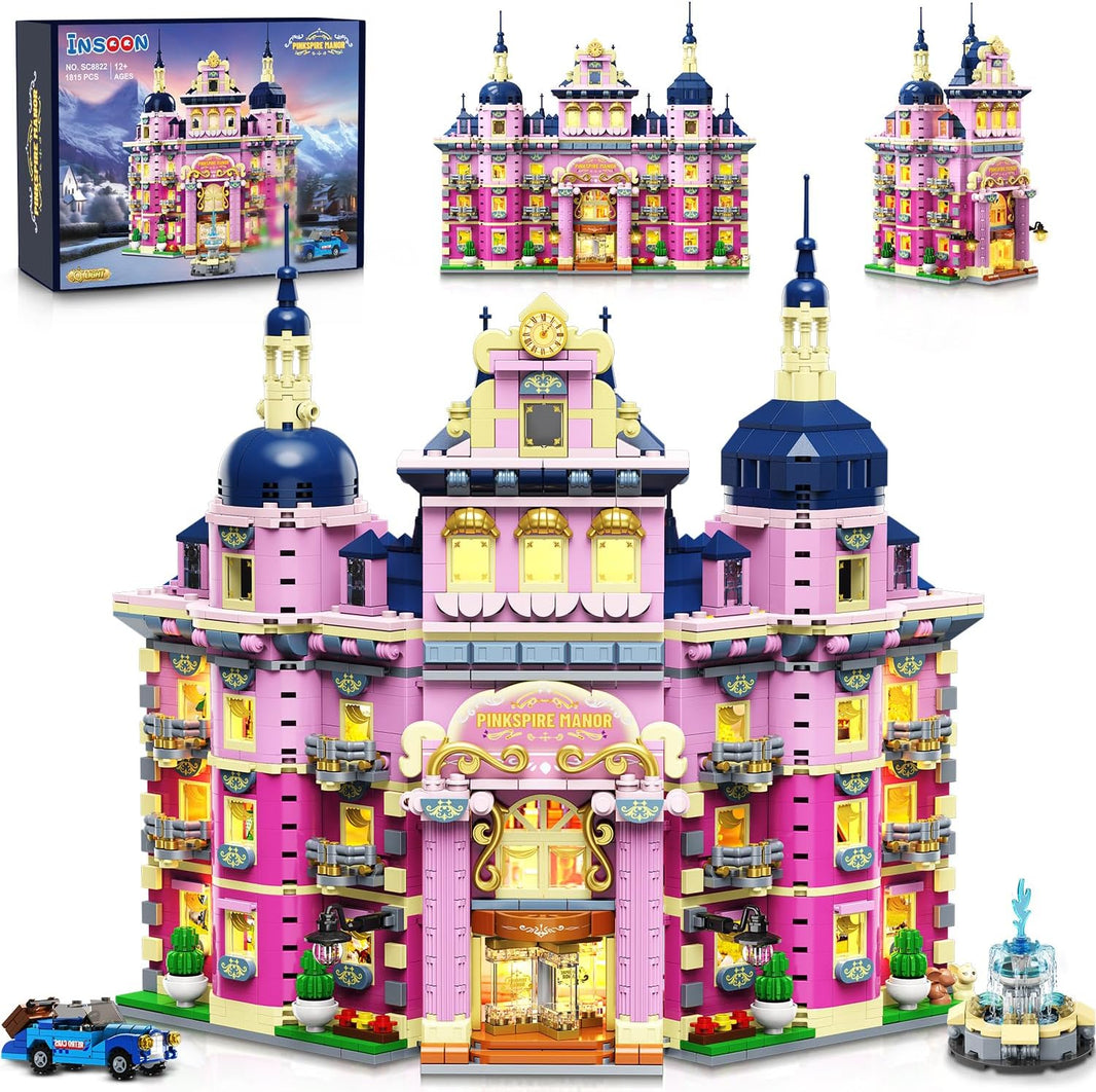 Rosa Anwesen-Haus Bauset mit Beleuchtung