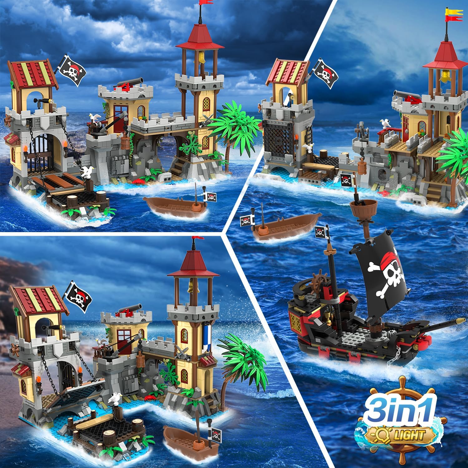 Set da Costruzione Castello dei Pirati con Illuminazione LED