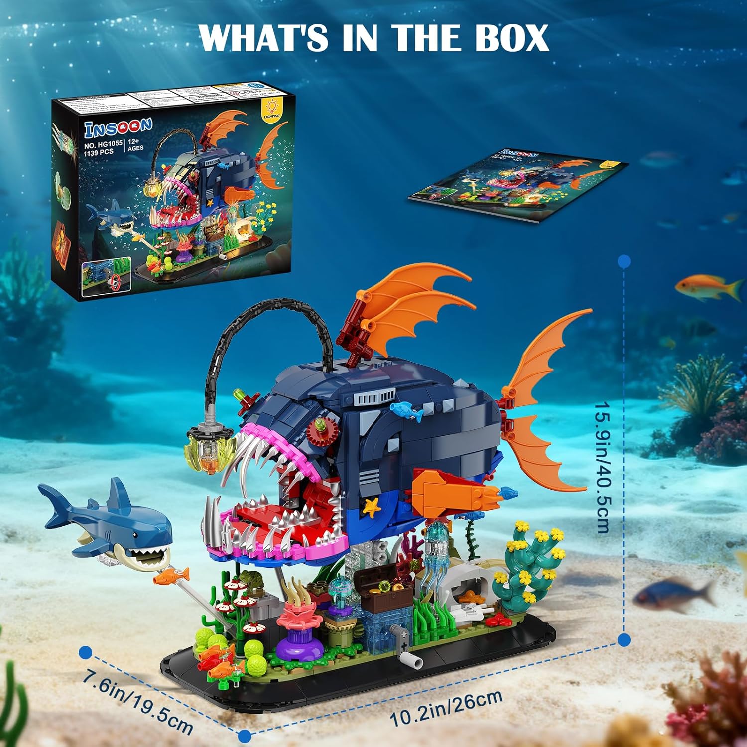 Set di Costruzioni Pesce Pescatore Meccanico con Luci LED