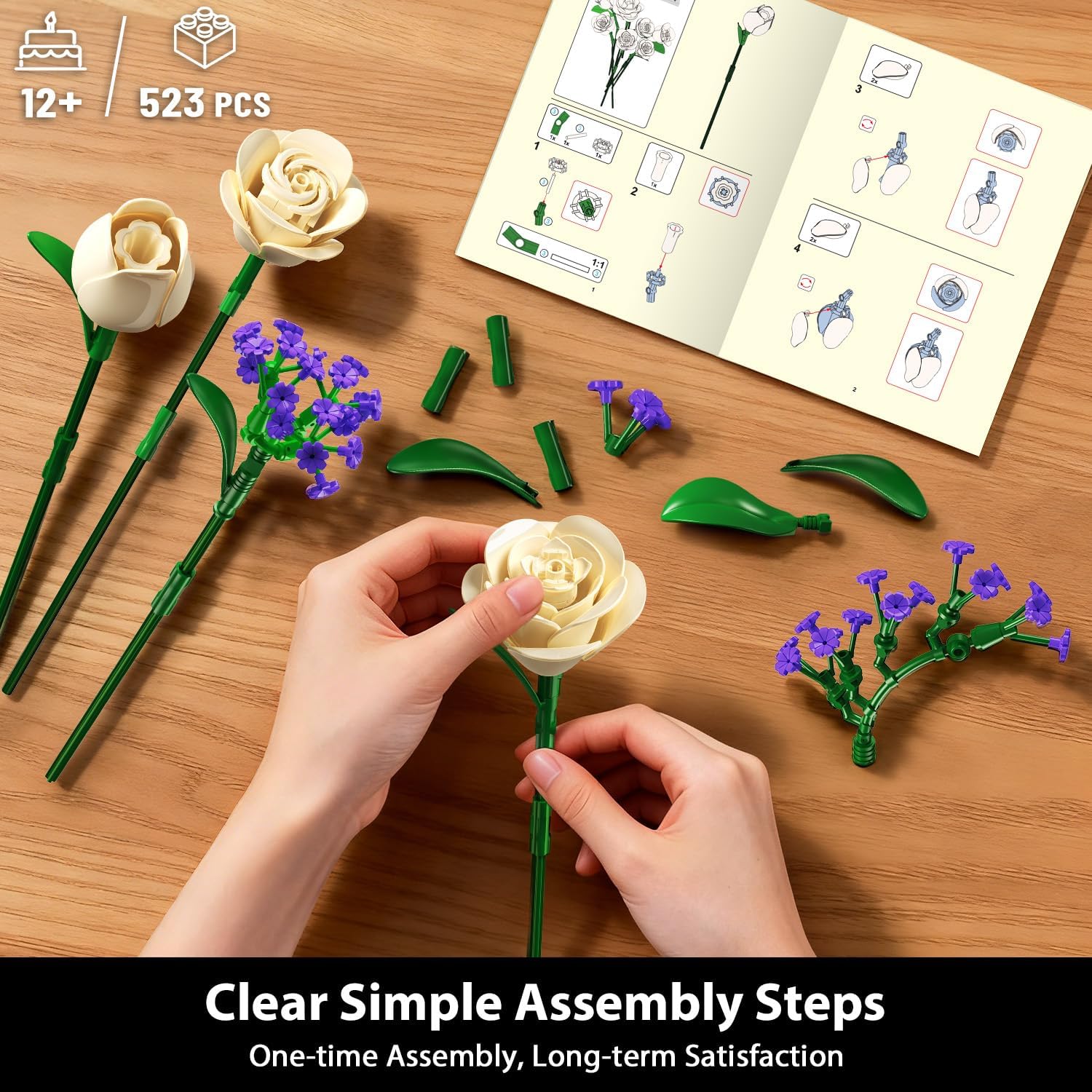 Set di Costruzioni Bouquet di Rose Bianche con Luci LED