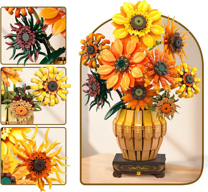 Sonnenblumen-Bausatz mit Beleuchtung und Vasen-Sockel