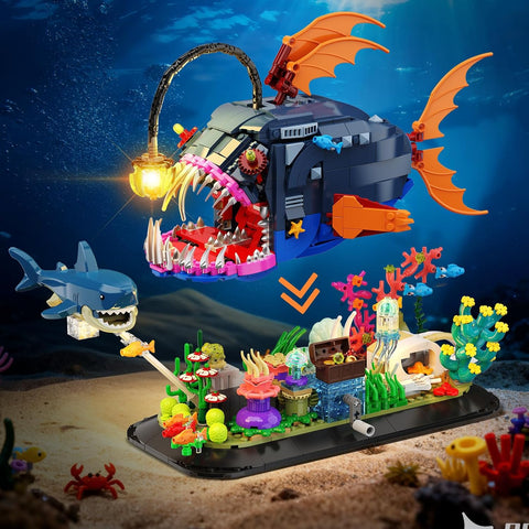 Set di Costruzioni Pesce Pescatore Meccanico con Luci LED