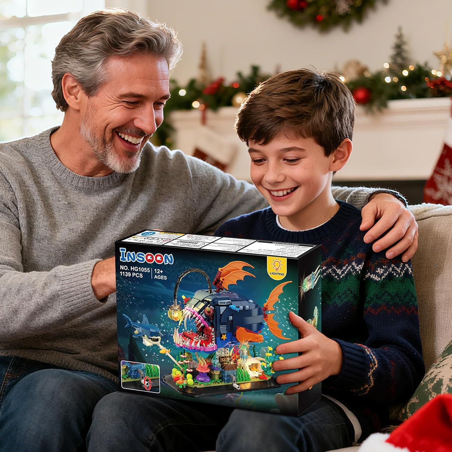 Set di Costruzioni Pesce Pescatore Meccanico con Luci LED