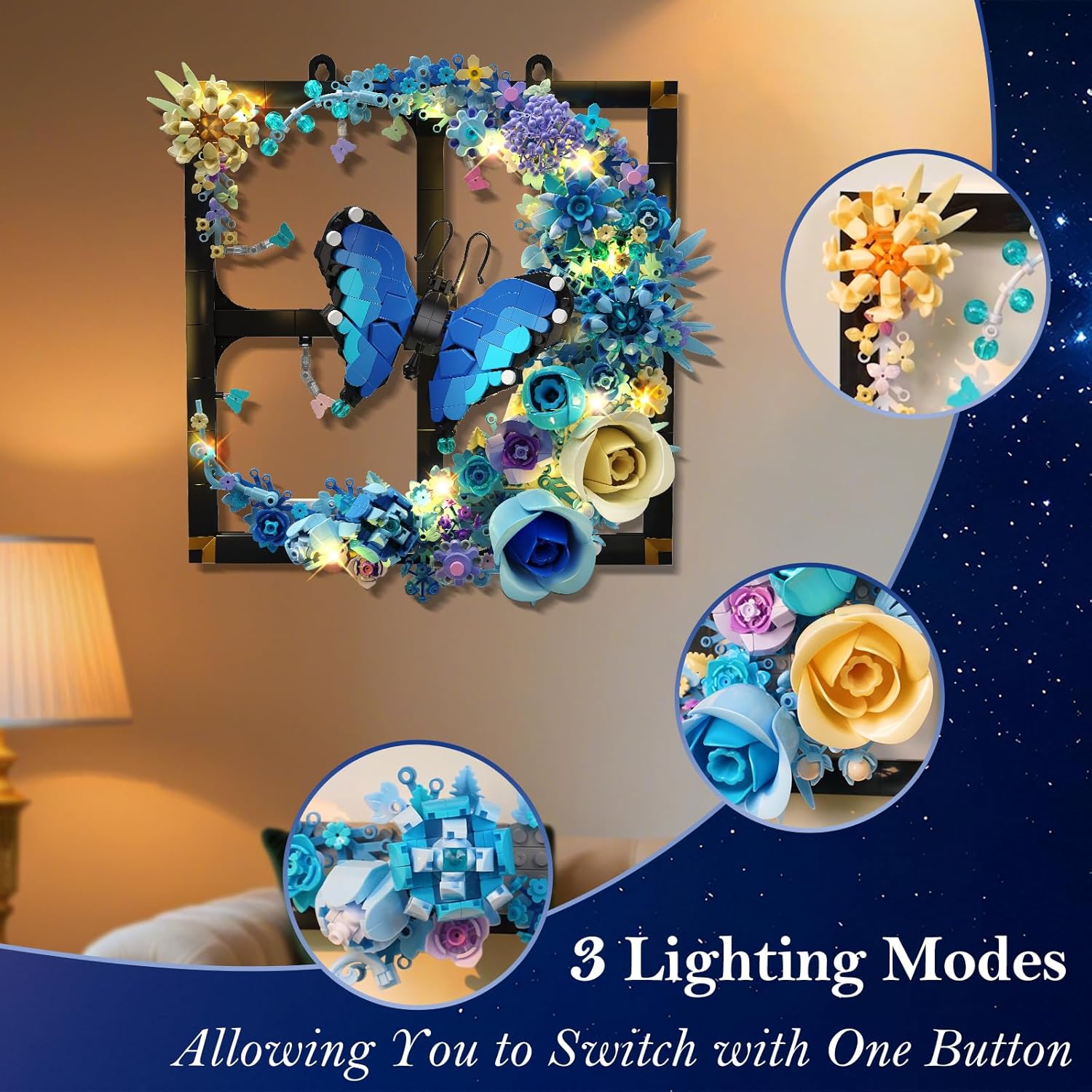 Set di costruzioni floreali a forma di luna con luce LED
