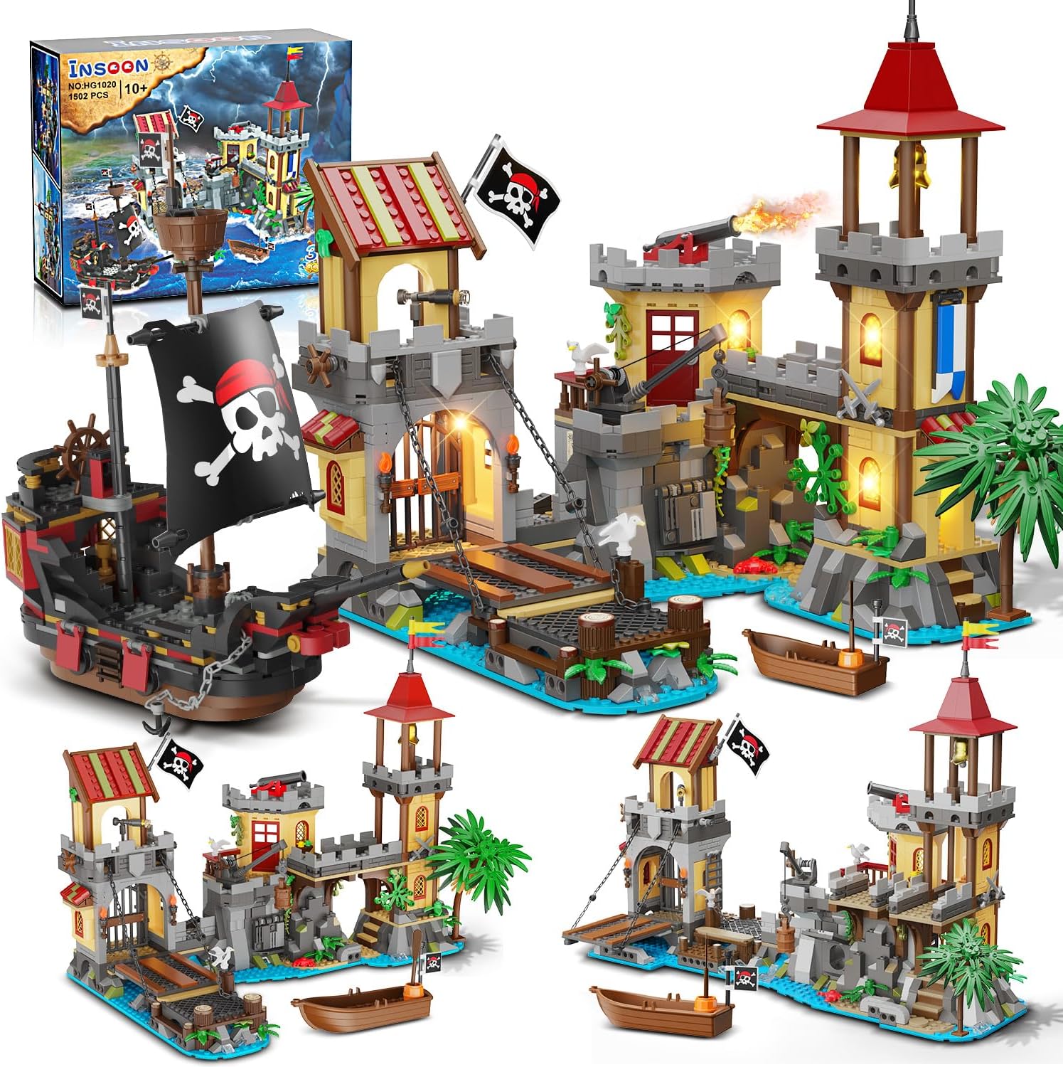 Set da Costruzione Castello dei Pirati con Illuminazione LED