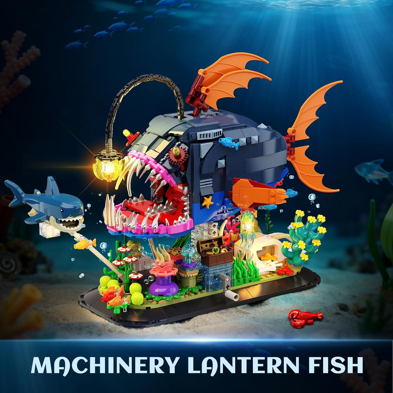 Set di Costruzioni Pesce Pescatore Meccanico con Luci LED